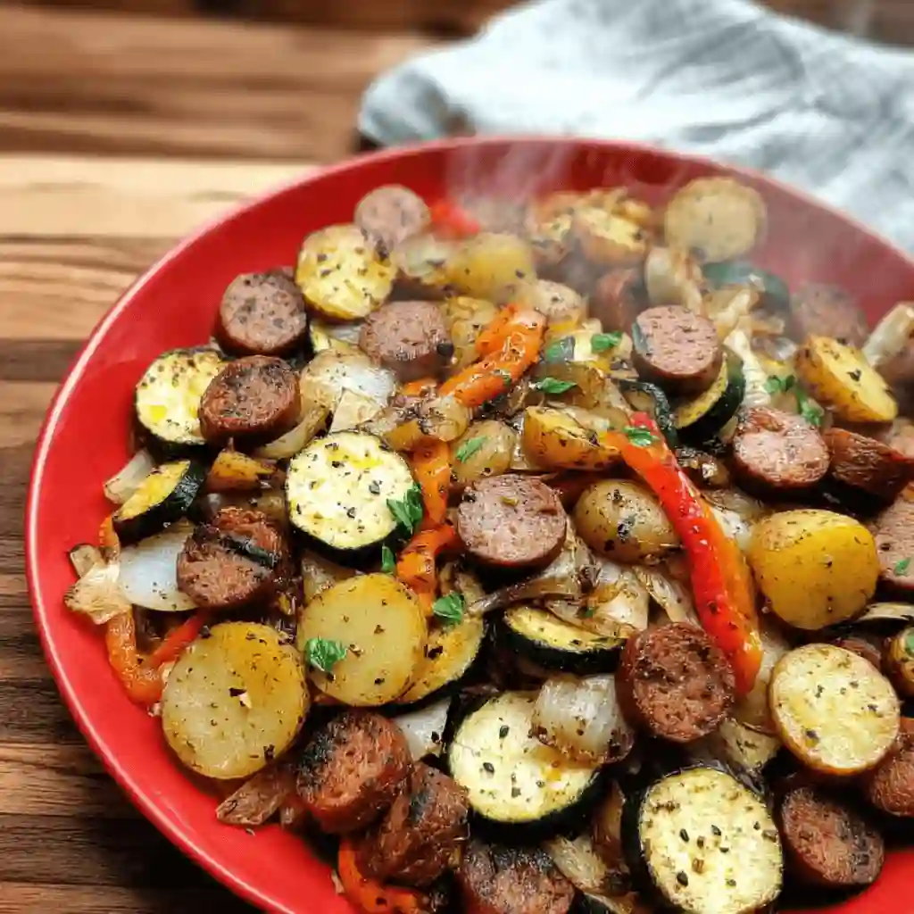 easy-blackstone-recipes_featured Easy Blackstone Recipes with sausage and vegetables