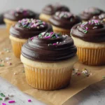 Vanilla Cupcakes with Chocolate Frosting That Everyone Will Love 3 Vanilla cupcakes with chocolate frosting and rainbow sprinkles
