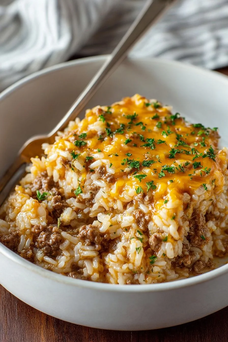 Cheesy Ground Beef and Rice Casserole
