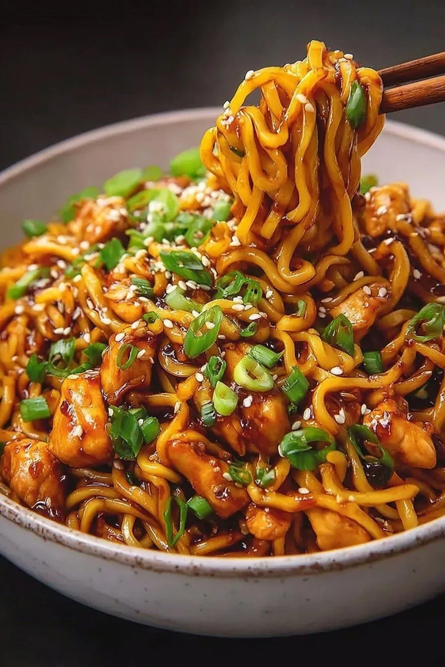 Sticky Garlic Chicken Noodles Recipe
