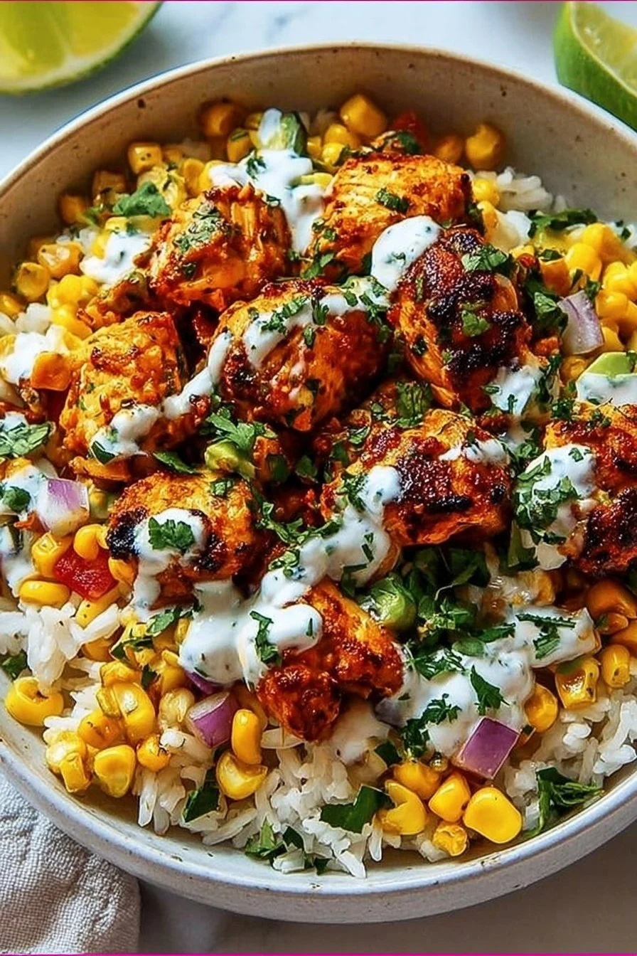 Vibrant Street Corn Chicken Rice Bowl Recipe