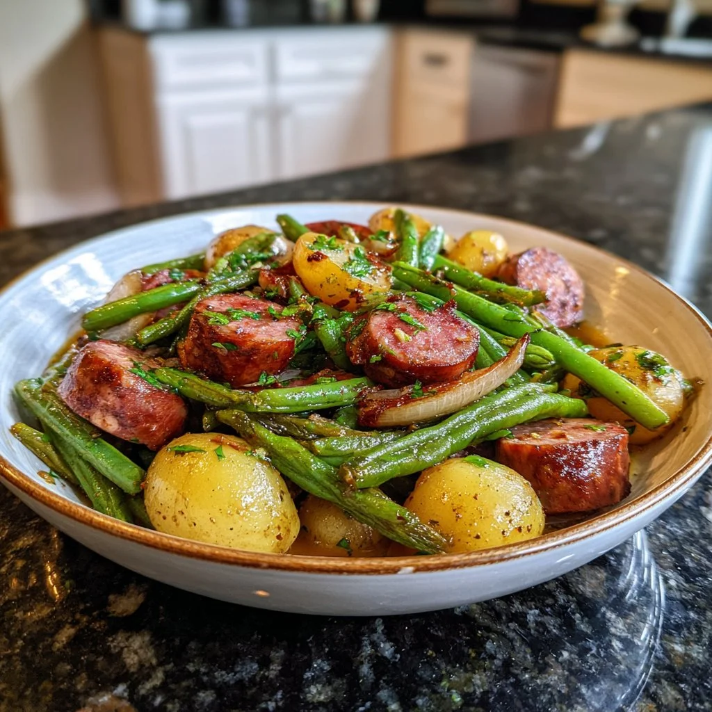 Amazing Cozy Crockpot Sausage and Green Beans