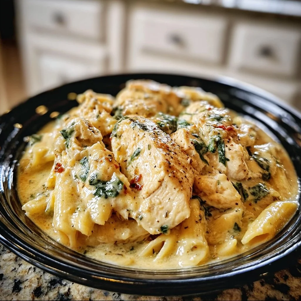 Home Page 4 Creamy Crockpot Olive Garden Chicken in a serving dish