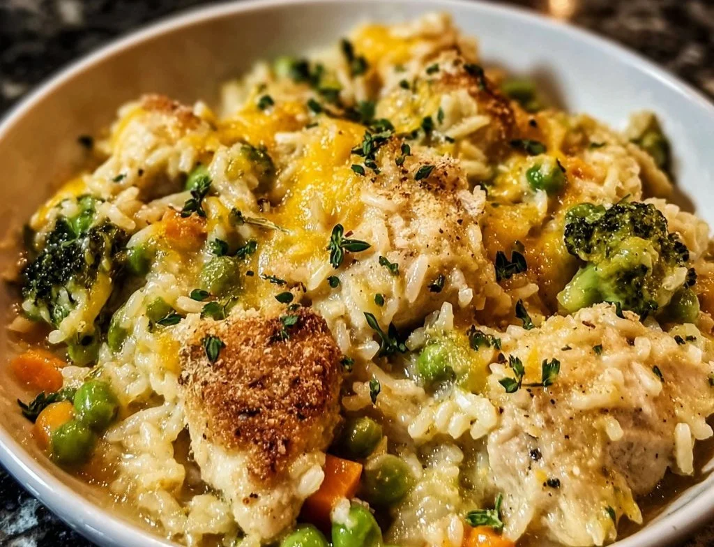 Home Page 3 Ina Garten's chicken casserole served in a rustic dish with vegetables and herbs.