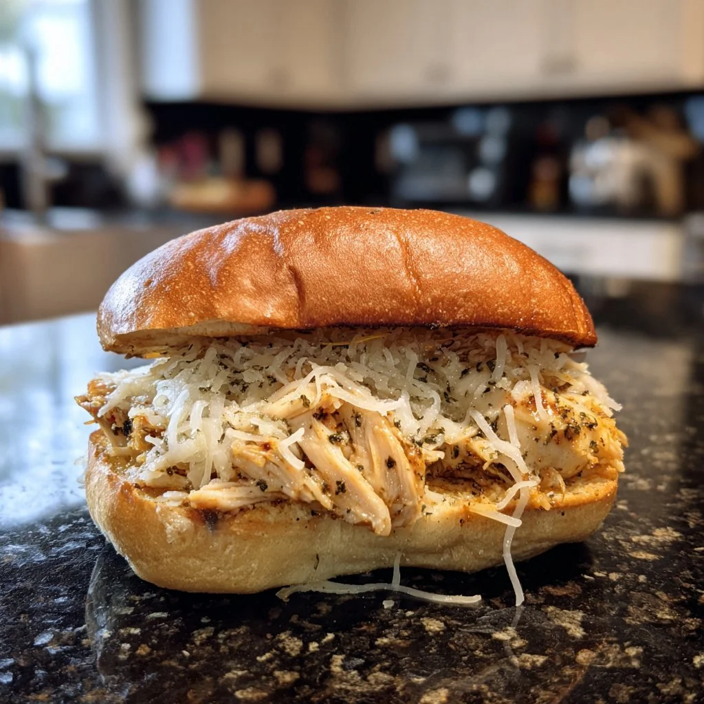 Slow Cooker Parmesan Garlic Chicken Sandwich