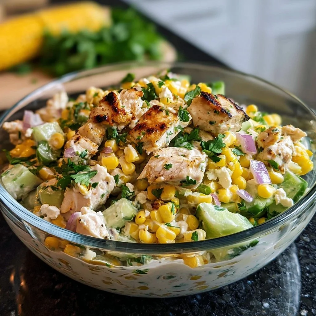 Street Corn Creamy Cucumber Chicken Salad