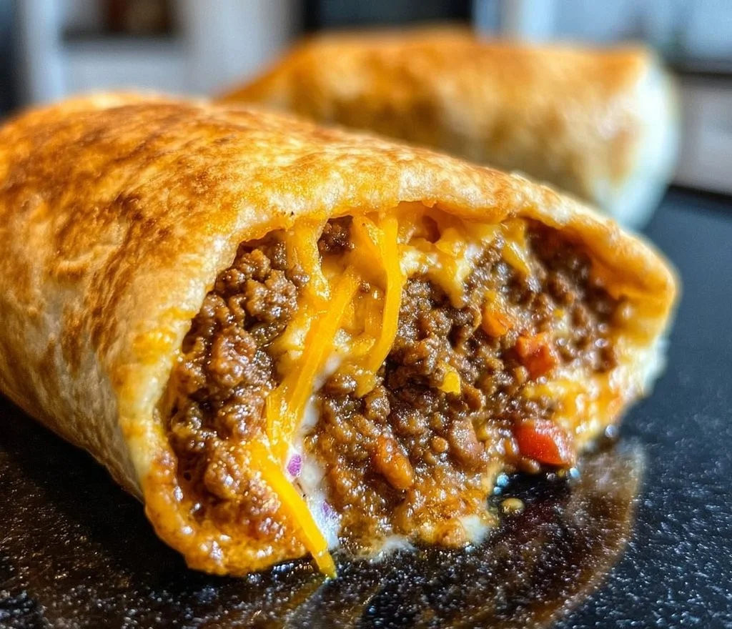 Crispy beef and cheese chimichangas served on a plate