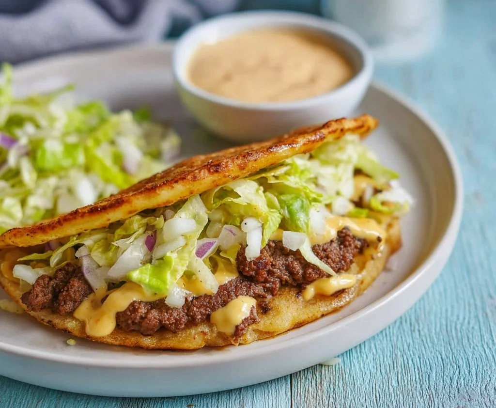 Smash Burger Taco with fresh ingredients and delicious toppings