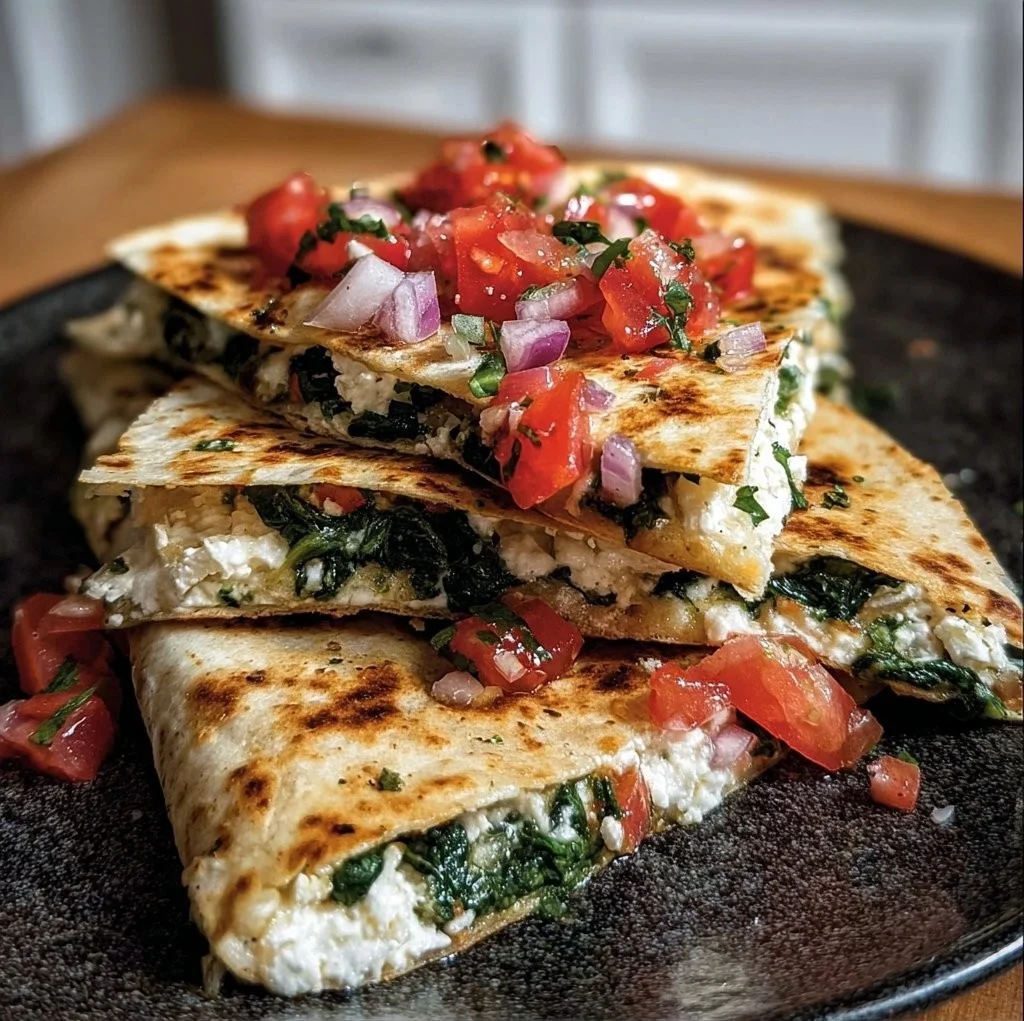 Delicious Mediterranean quesadillas filled with fresh vegetables and herbs