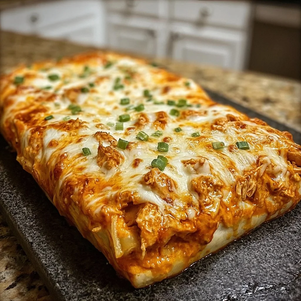 Cheesy Buffalo Chicken Bake dish served in a baking dish