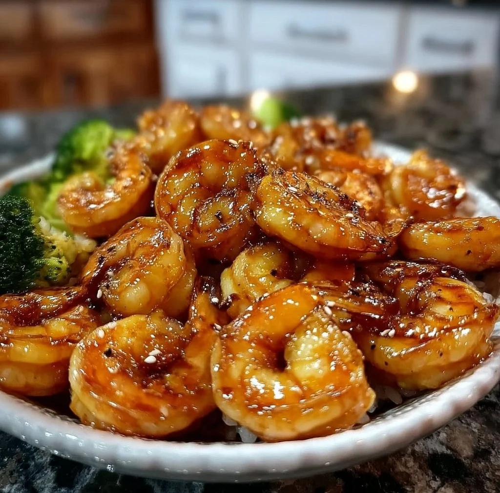 High-protein honey garlic shrimp served with vegetables and rice