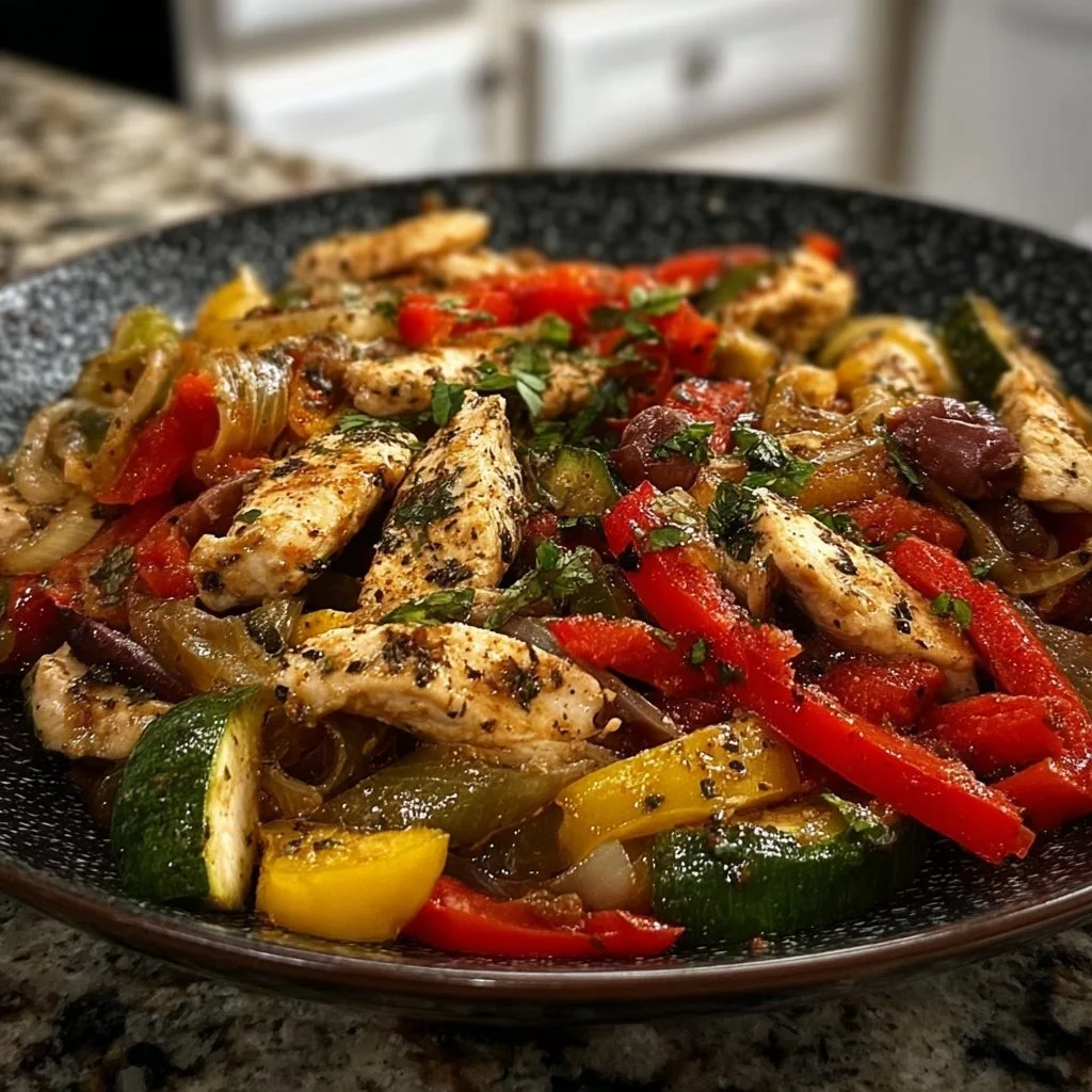 Delicious Mediterranean Chicken Stir Fry with fresh vegetables and herbs