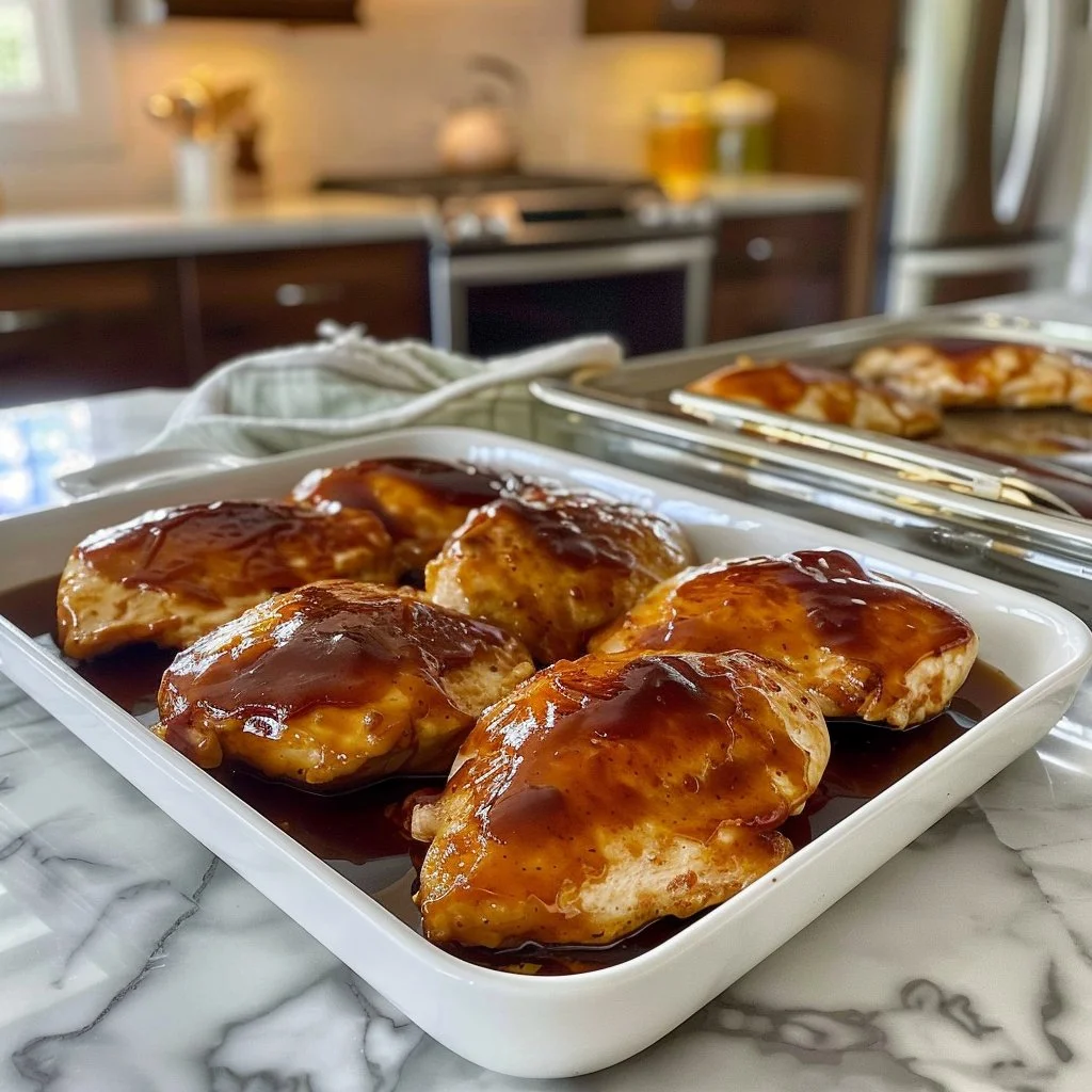 Home Page 3 BBQ chicken breast cooked in the oven, served with sides on a plate