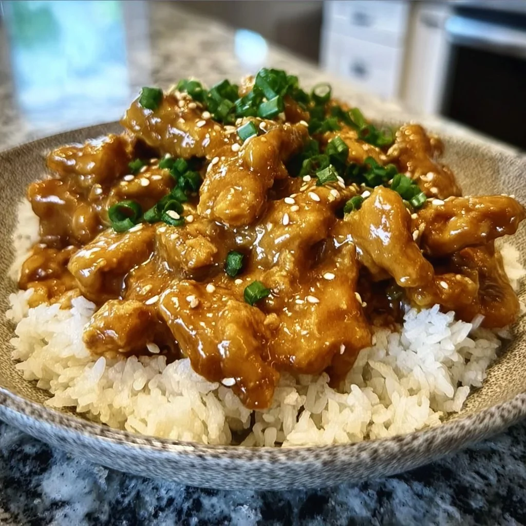 Delicious Chinese Peanut Butter Chicken served with vegetables.