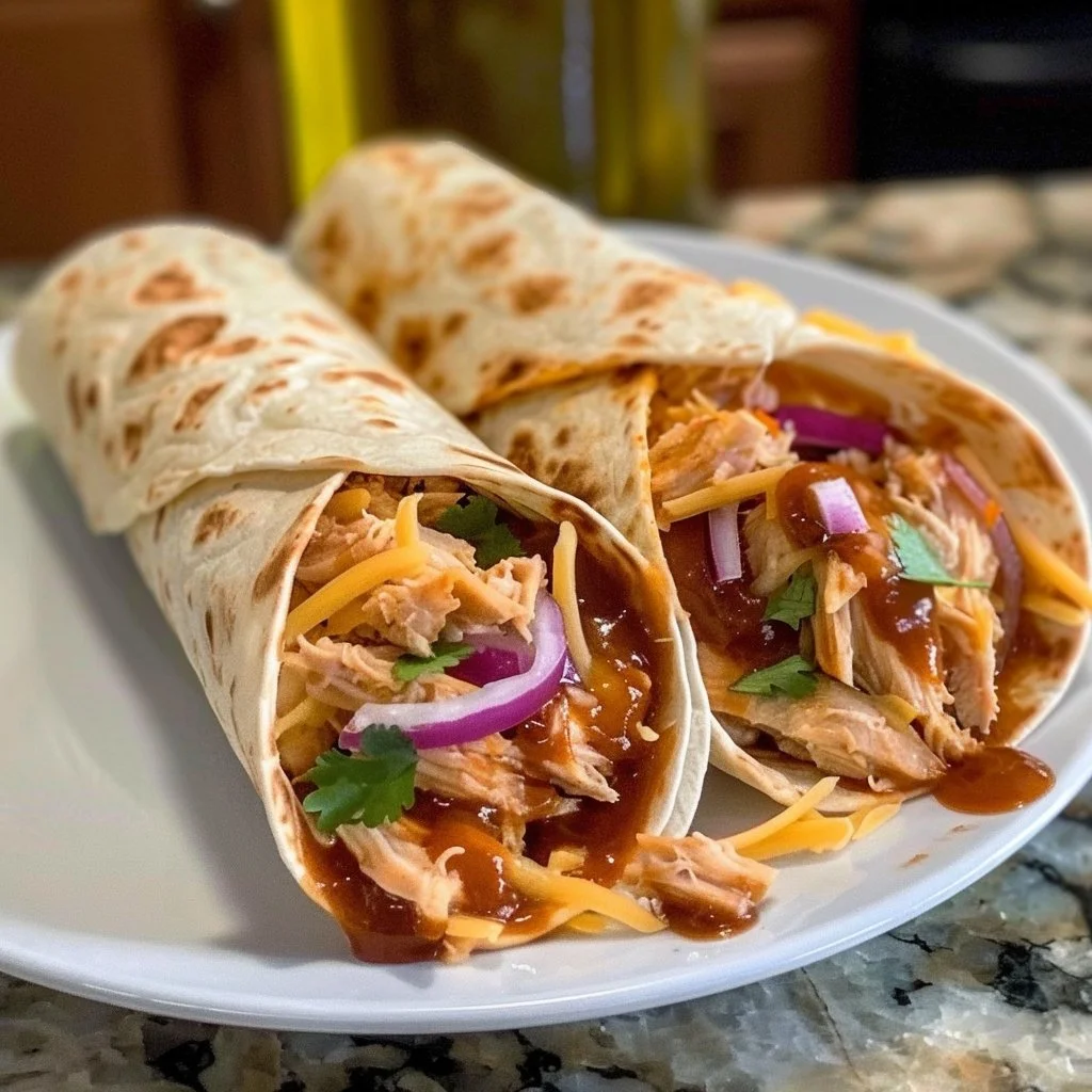 Crispy BBQ chicken wraps filled with fresh ingredients and barbecue flavor