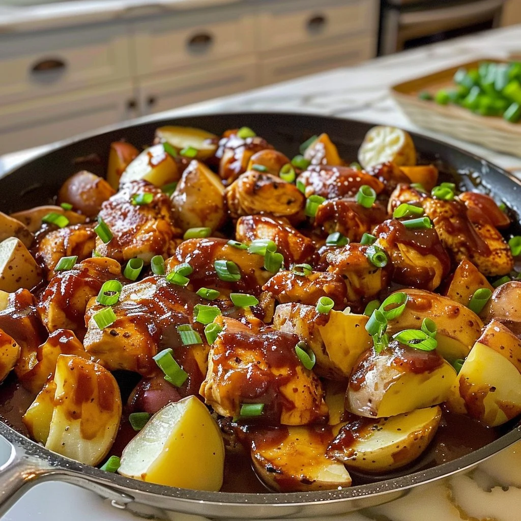 Honey-BBQ Chicken Skillet with vibrant vegetables and a delicious glaze