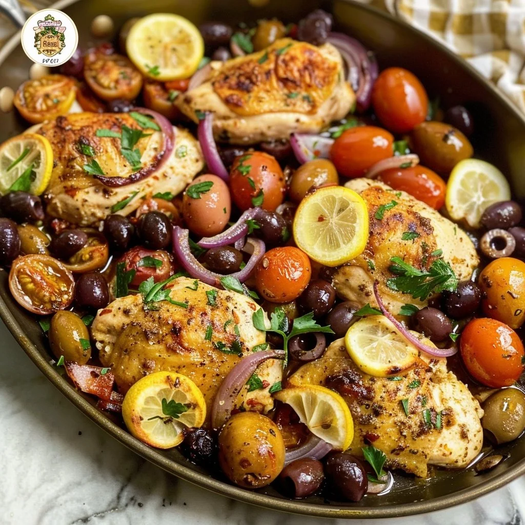 One-Pan Mediterranean Chicken 2 Delicious One-Pan Mediterranean Chicken served with vegetables and herbs