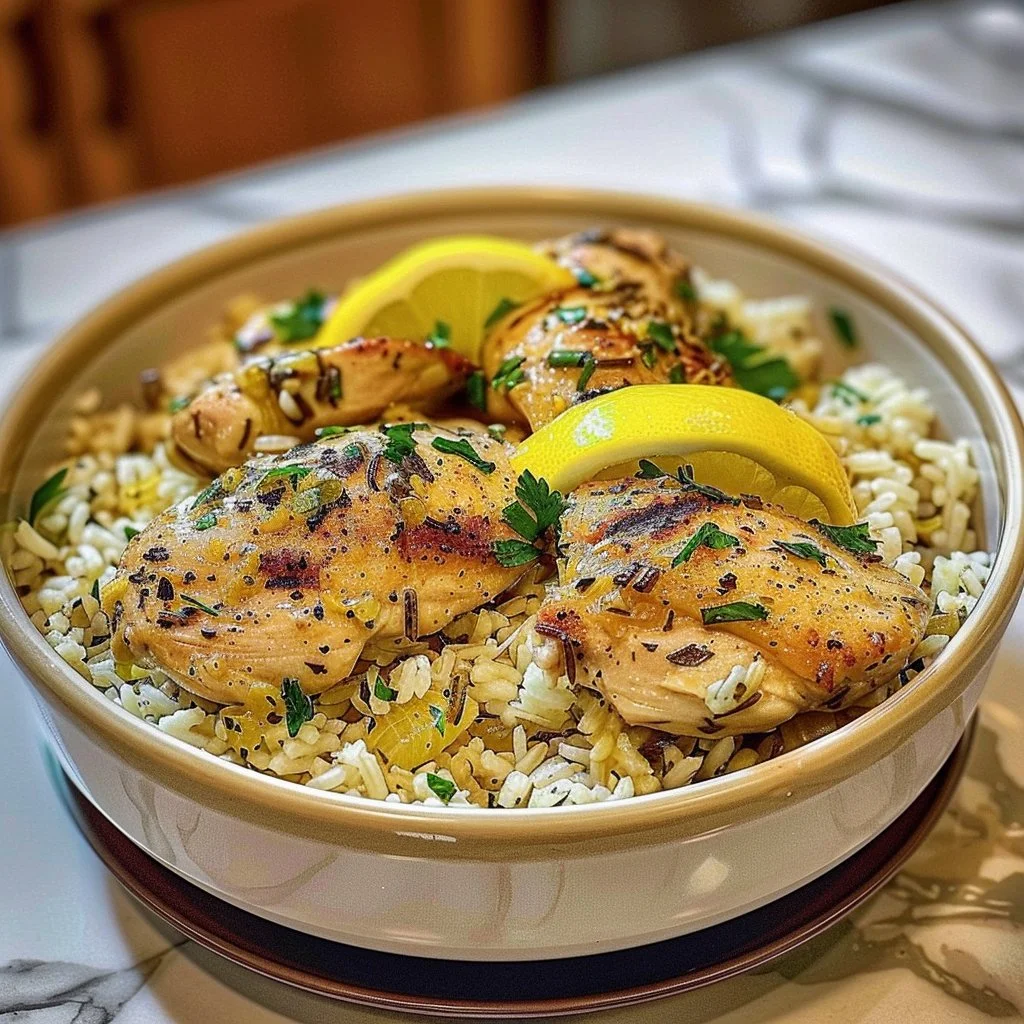Home Page 4 Slow Cooker Lemon Herb Chicken served with rice