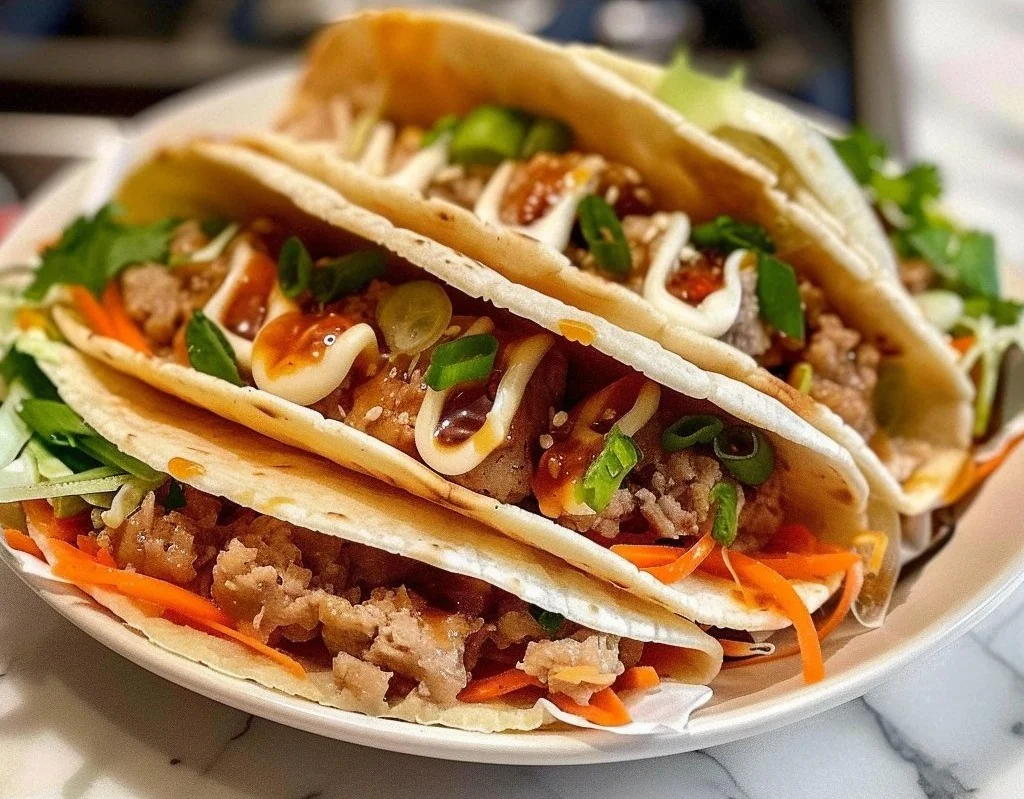 Smash Dumpling Tacos 2 Delicious Smash Dumpling Tacos prepared with savory fillings and vibrant toppings